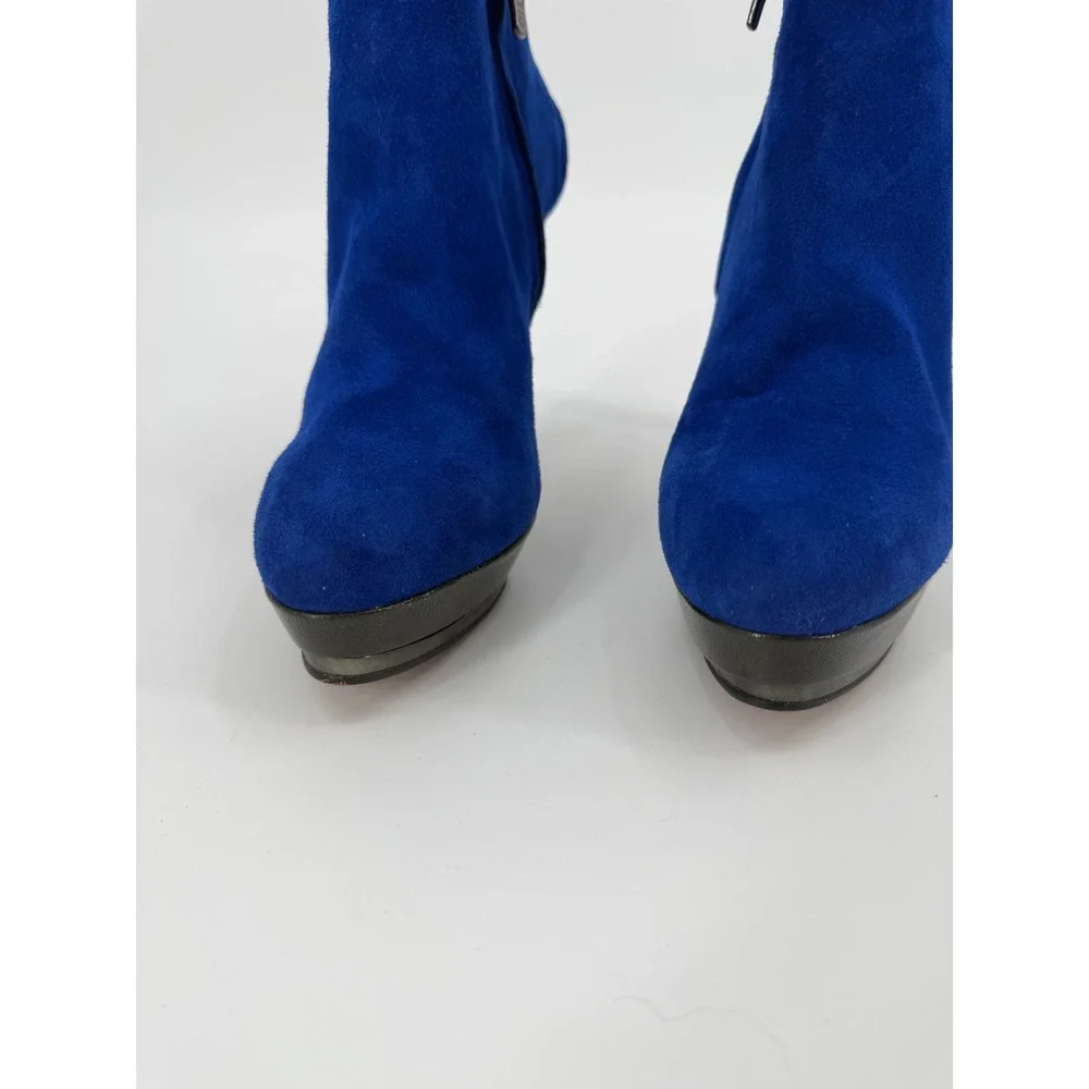 Vince Camuto Blue Suede Studded Platform Ankle Boots Heels 7.5B 37.5